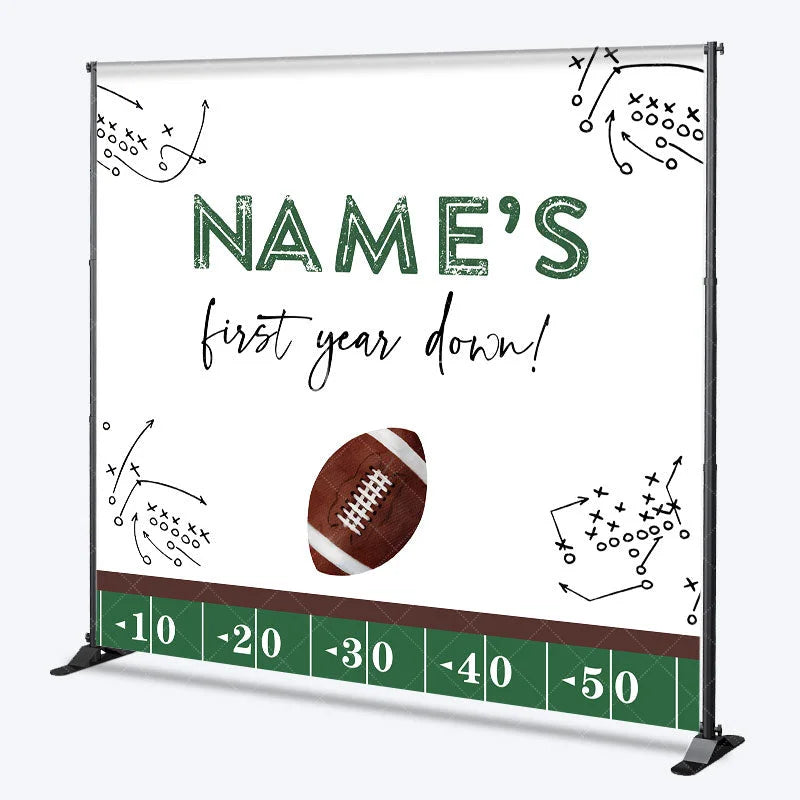 Aperturee - Aperturee Personalized Football First Year Down Birthday Backdrop Custom Name 1st Birthday Party Banner
