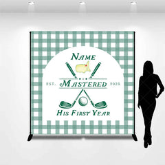 Aperturee - Aperturee Personalized Golf First Year Down Birthday Backdrop Custom Name Green Gingham Sports Party Banner