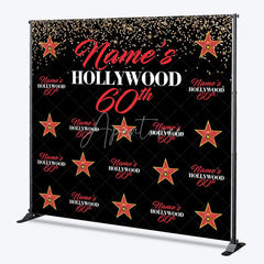 Aperturee - Aperturee Personalized Hollywood 60th Birthday Custom Backdrop with Gold Glitter and Red Stars Glamorous Party Decor