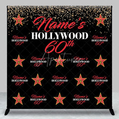 Aperturee - Aperturee Personalized Hollywood 60th Birthday Custom Backdrop with Gold Glitter and Red Stars Glamorous Party Decor