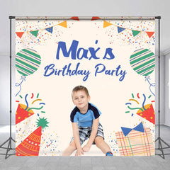 Aperturee - Aperturee Personalized Kid Birthday Party Colorful Backdrop Custom Name Confetti and Balloon Party Banner