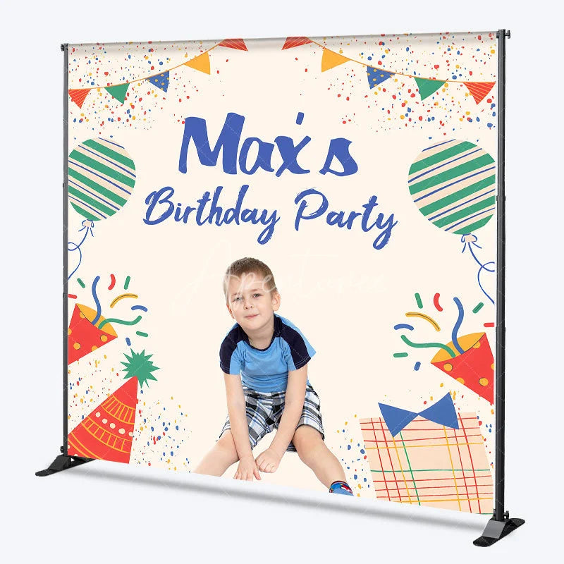 Aperturee - Aperturee Personalized Kid Birthday Party Colorful Backdrop Custom Name Confetti and Balloon Party Banner
