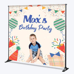 Aperturee - Aperturee Personalized Kid Birthday Party Colorful Backdrop Custom Name Confetti and Balloon Party Banner