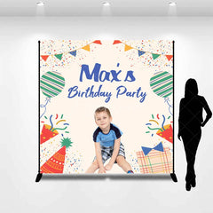 Aperturee - Aperturee Personalized Kid Birthday Party Colorful Backdrop Custom Name Confetti and Balloon Party Banner