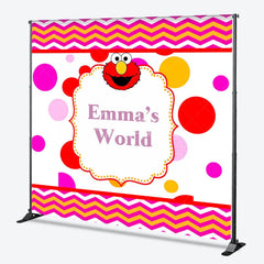 Aperturee - Aperturee Personalized Kids Monster World Birthday Backdrop Red Furry Friend Inspired Custom Name Polka Dot Party Decor