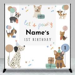 Aperturee - Aperturee Personalized Let is Pawty Custom Birthday Backdrop Cute Puppy Dogs and Balloons 1st Birthday Decoration