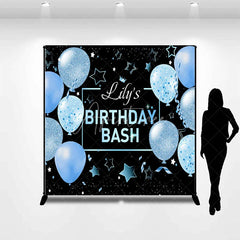 Aperturee - Aperturee Personalized Light Blue Glitter Balloons Custom Birthday Backdrop Black Stars and Confetti Party Decoration