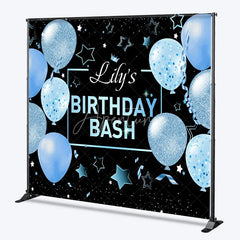 Aperturee - Aperturee Personalized Light Blue Glitter Balloons Custom Birthday Backdrop Black Stars and Confetti Party Decoration