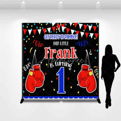 Aperturee - Aperturee Personalized Little Champ First Birthday Backdrop Boxing Theme with Red Gloves Custom Name Main Event Party