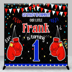 Aperturee - Aperturee Personalized Little Champ First Birthday Backdrop Boxing Theme with Red Gloves Custom Name Main Event Party