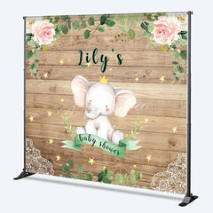 Aperturee - Aperturee Personalized Little Peanut Elephant Wood Backdrop Royal Floral Baby Shower Party Decoration