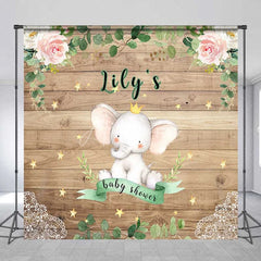 Aperturee - Aperturee Personalized Little Peanut Elephant Wood Backdrop Royal Floral Baby Shower Party Decoration