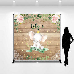 Aperturee - Aperturee Personalized Little Peanut Elephant Wood Backdrop Royal Floral Baby Shower Party Decoration