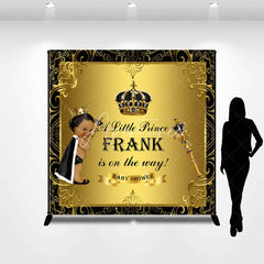 Aperturee - Aperturee Personalized Little Prince Baby Shower Backdrop Royal Black and Gold Crown African American Boy Decor