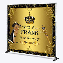 Aperturee - Aperturee Personalized Little Prince Baby Shower Backdrop Royal Black and Gold Crown African American Boy Decor
