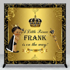 Aperturee - Aperturee Personalized Little Prince Baby Shower Backdrop Royal Black and Gold Crown African American Boy Decor