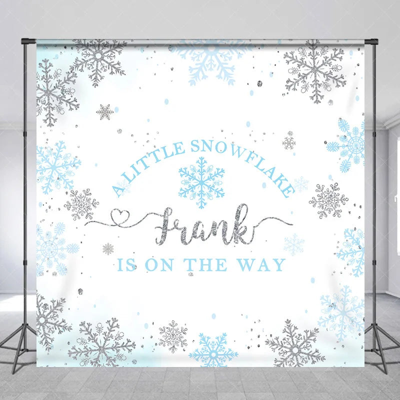 Aperturee - Aperturee Personalized Little Snowflake Baby Shower Backdrop Blue and Silver Glitter Winter Wonderland Decor for Boy