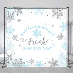 Aperturee - Aperturee Personalized Little Snowflake Baby Shower Backdrop Blue and Silver Glitter Winter Wonderland Decor for Boy
