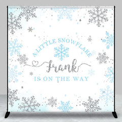 Aperturee - Aperturee Personalized Little Snowflake Baby Shower Backdrop Blue and Silver Glitter Winter Wonderland Decor for Boy