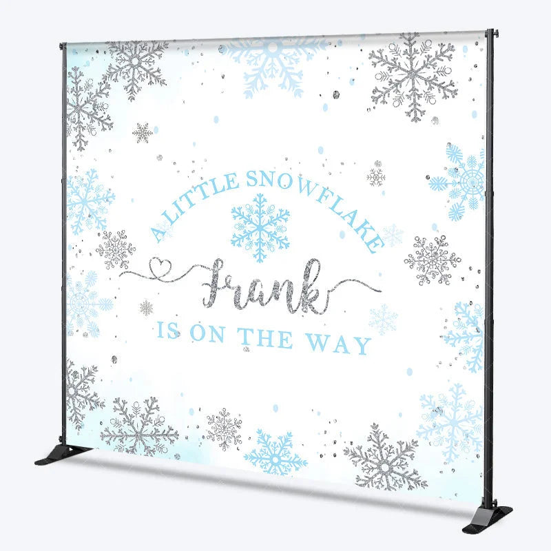 Aperturee - Aperturee Personalized Little Snowflake Baby Shower Backdrop Blue and Silver Glitter Winter Wonderland Decor for Boy