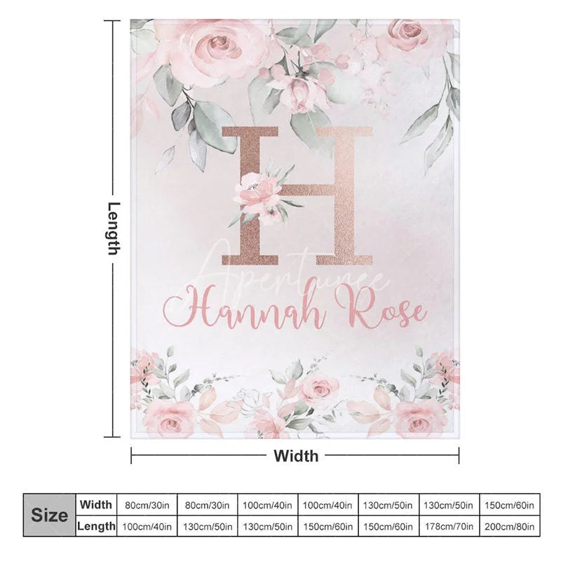 Aperturee - Aperturee Personalized Monogram Blanket for Girl Custom Initial H Pink Rose Floral Nursery Decor Swaddle