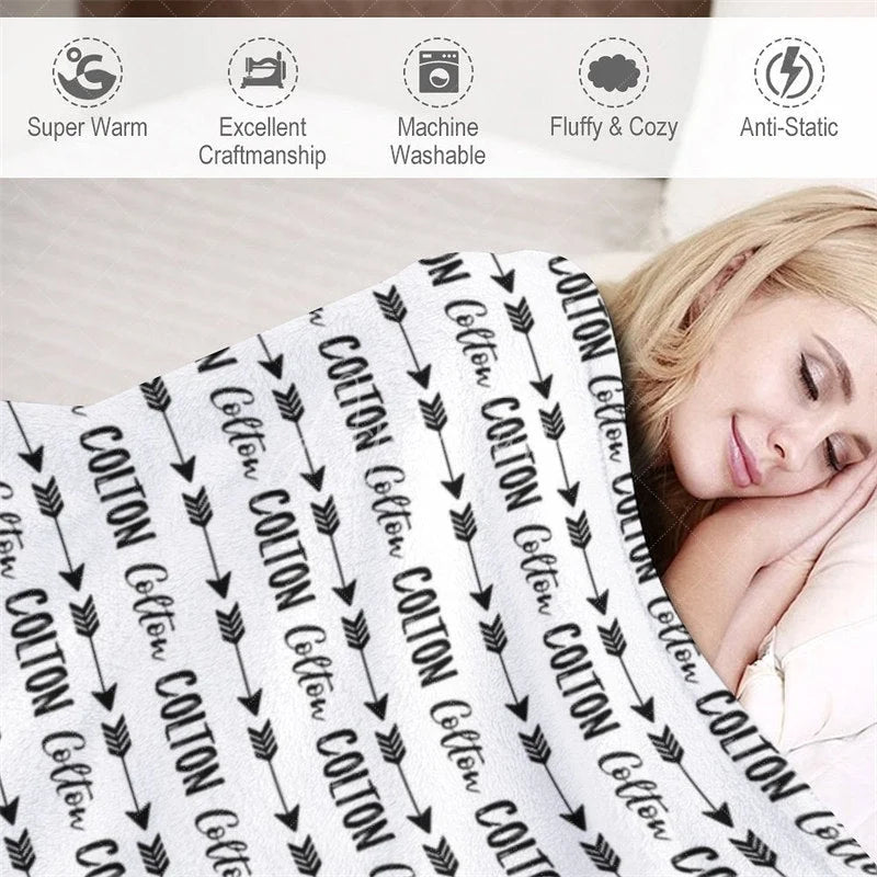 Aperturee - Aperturee Personalized Name Blanket for Baby Boy Modern Boho with Arrows in Black and White Custom Nursery Decor Gift