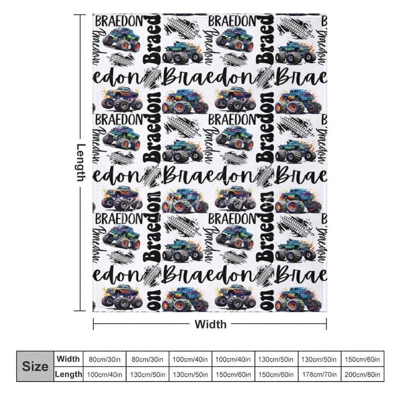 Aperturee - Aperturee Personalized Name Blanket for Boy Custom Monster Truck Baby Blanket Racing Car Nursery Decor Swaddle