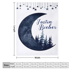 Aperturee - Aperturee Personalized Name Blanket for Boy Custom Moon and Stars Navy Blue Pine Trees Nursery Decor Swaddle
