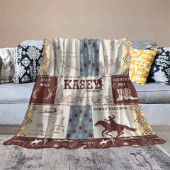 Aperturee - Aperturee Personalized Name Blanket for Boy Custom Western Cowboy Baby Blanket Rustic Cactus Nursery Decor Swaddle