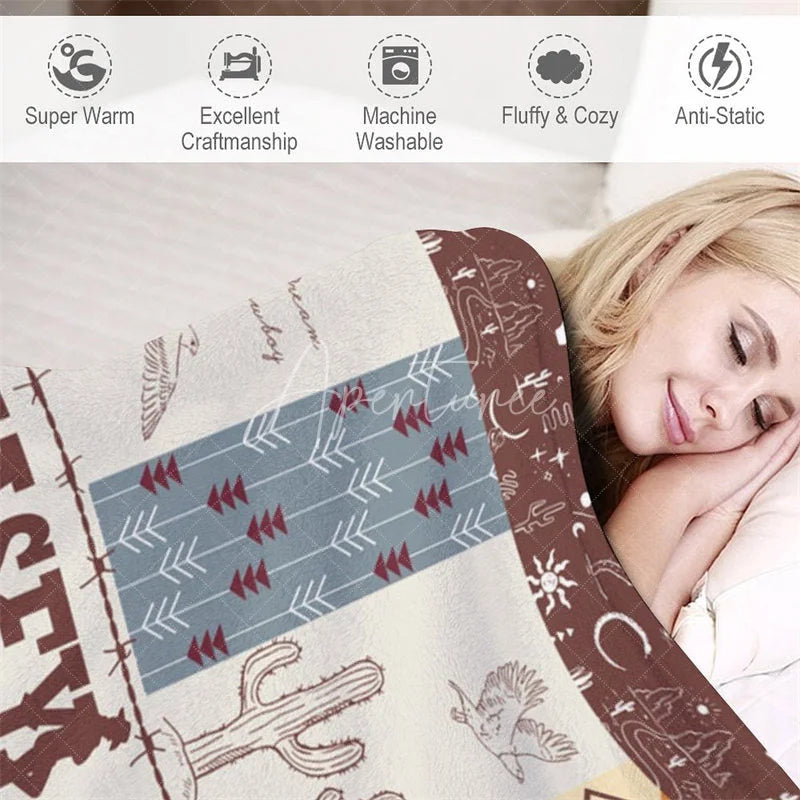 Aperturee - Aperturee Personalized Name Blanket for Boy Custom Western Cowboy Baby Blanket Rustic Cactus Nursery Decor Swaddle