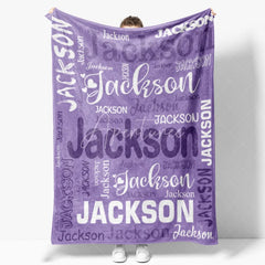 Aperturee - Aperturee Personalized Name Blanket for Boy or Girl Custom Word Cloud Typography Purple Blue Nursery Swaddle