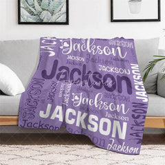Aperturee - Aperturee Personalized Name Blanket for Boy or Girl Custom Word Cloud Typography Purple Blue Nursery Swaddle
