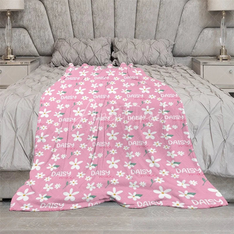 Aperturee - Aperturee Personalized Name Blanket for Girl Custom Baby Blanket with Daisy Pink Floral Nursery Decor Swaddle