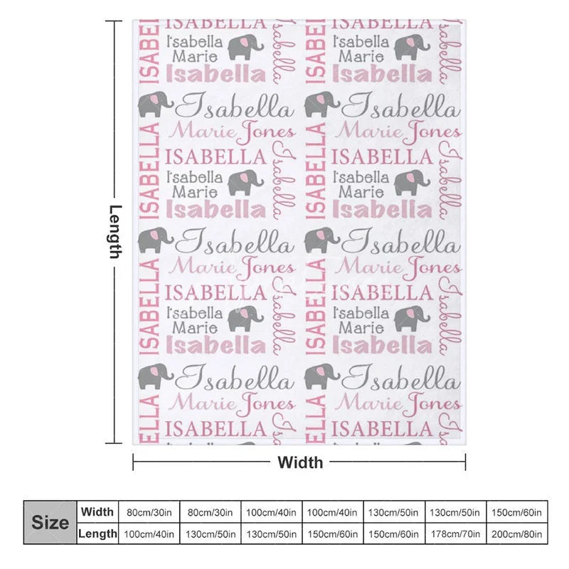 Aperturee - Aperturee Personalized Name Blanket for Girl Custom Baby Blanket with Elephant Pink and Grey Nursery Decor Swaddle