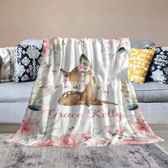 Aperturee - Aperturee Personalized Name Blanket for Girl Custom Baby Blanket with Fawn Pink Rose Floral Woodland Nursery Decor