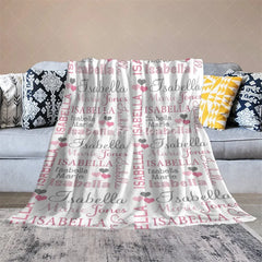Aperturee - Aperturee Personalized Name Blanket for Girl Custom Baby Blanket with Hearts Pink and Grey Nursery Decor Swaddle