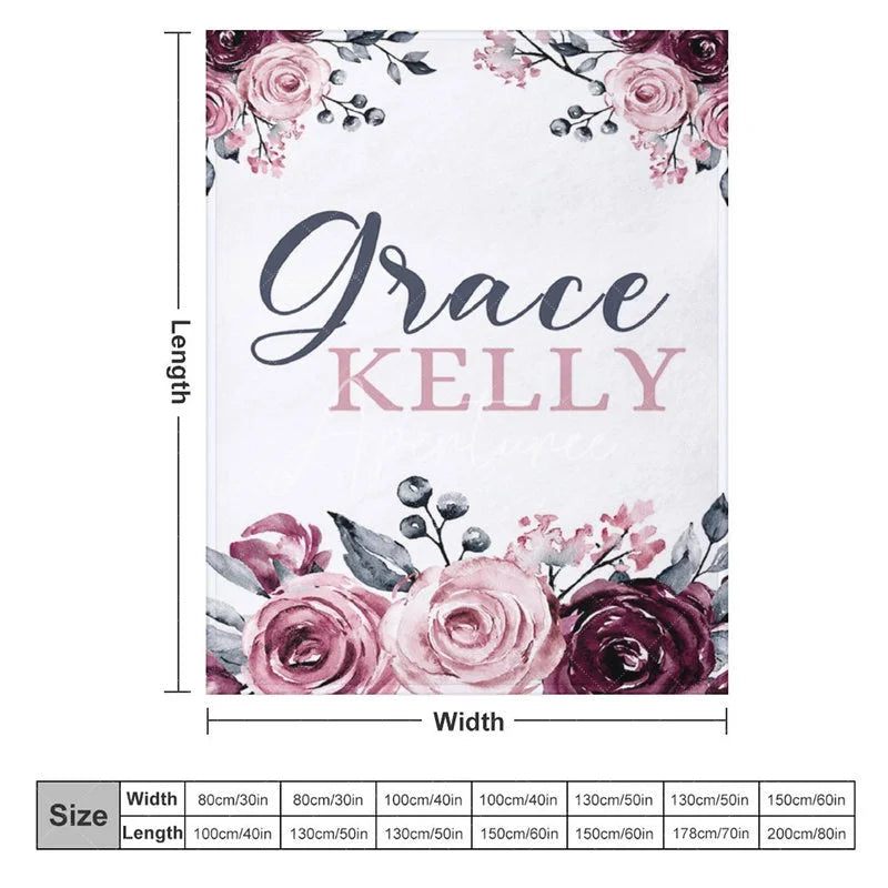 Aperturee - Aperturee Personalized Name Blanket for Girl Custom Baby Blanket with Maroon Rose Pink Floral Nursery Decor Swaddle