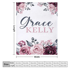 Aperturee - Aperturee Personalized Name Blanket for Girl Custom Baby Blanket with Maroon Rose Pink Floral Nursery Decor Swaddle