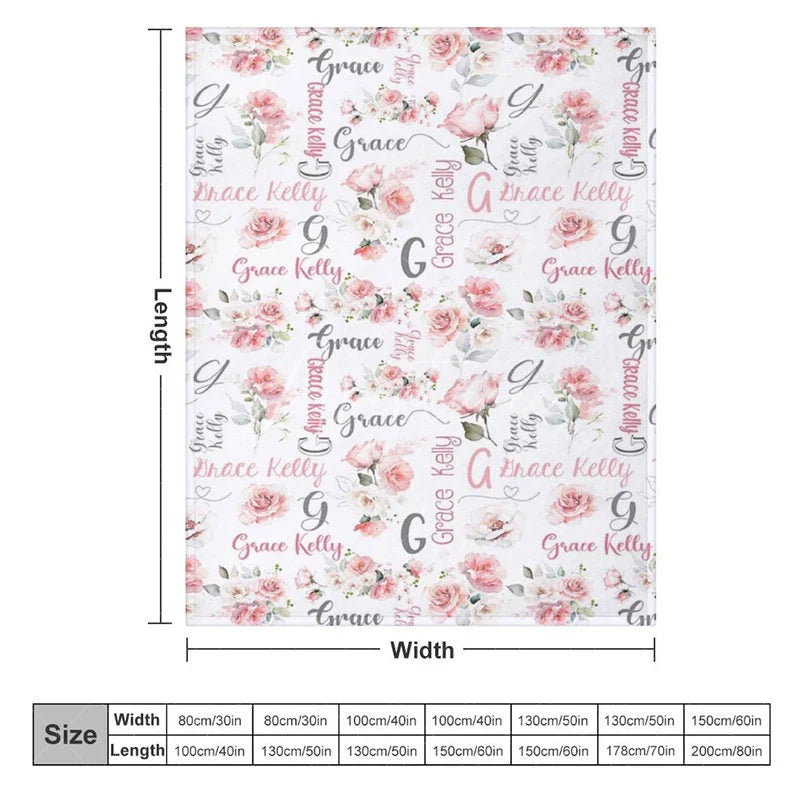 Aperturee - Aperturee Personalized Name Blanket for Girl Custom Baby Blanket with Pink Rose Watercolor Floral Nursery Decor Swaddle