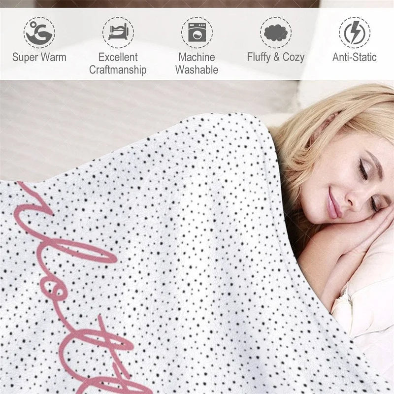 Aperturee - Aperturee Personalized Name Blanket for Girl Custom Boho Rainbow Polka Dot Pastel Nursery Swaddle Decor