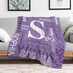 Aperturee - Aperturee Personalized Name Blanket for Girl Custom Monogram Word Cloud Purple Lavender Nursery Decor Swaddle