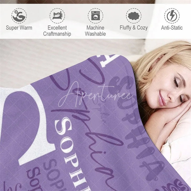 Aperturee - Aperturee Personalized Name Blanket for Girl Custom Monogram Word Cloud Purple Lavender Nursery Decor Swaddle