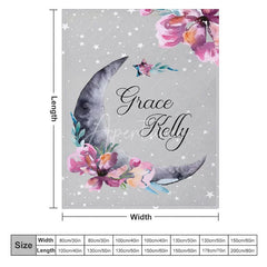 Aperturee - Aperturee Personalized Name Blanket for Girl Custom Moon and Stars Grey and Pink Floral Nursery Decor Swaddle