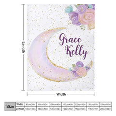 Aperturee - Aperturee Personalized Name Blanket for Girl Custom Moon and Stars Pastel Floral Nursery Decor Swaddle