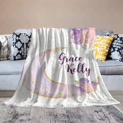 Aperturee - Aperturee Personalized Name Blanket for Girl Custom Moon and Stars Pastel Floral Nursery Decor Swaddle
