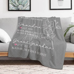 Aperturee - Aperturee Personalized Name Blanket for Mom Grandma Custom Kids Names Est Date Floral Throw Mother’s Day Family Gift