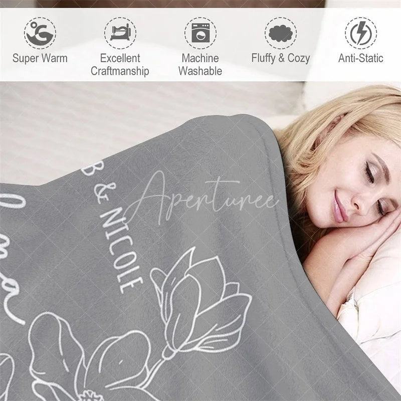 Aperturee - Aperturee Personalized Name Blanket for Mom Grandma Custom Kids Names Est Date Floral Throw Mother’s Day Family Gift