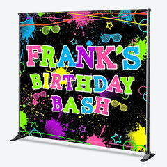 Aperturee - Aperturee Personalized Neon Glow Birthday Bash Backdrop 80s 90s Paint Splatter Theme Custom Name Blacklight Party