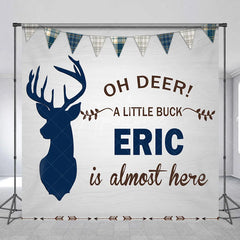 Aperturee - Aperturee Personalized Oh Deer Baby Shower Backdrop A Little Buck is Almost Here Woodland Deer Theme for Boy