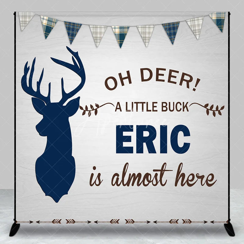 Aperturee - Aperturee Personalized Oh Deer Baby Shower Backdrop A Little Buck is Almost Here Woodland Deer Theme for Boy
